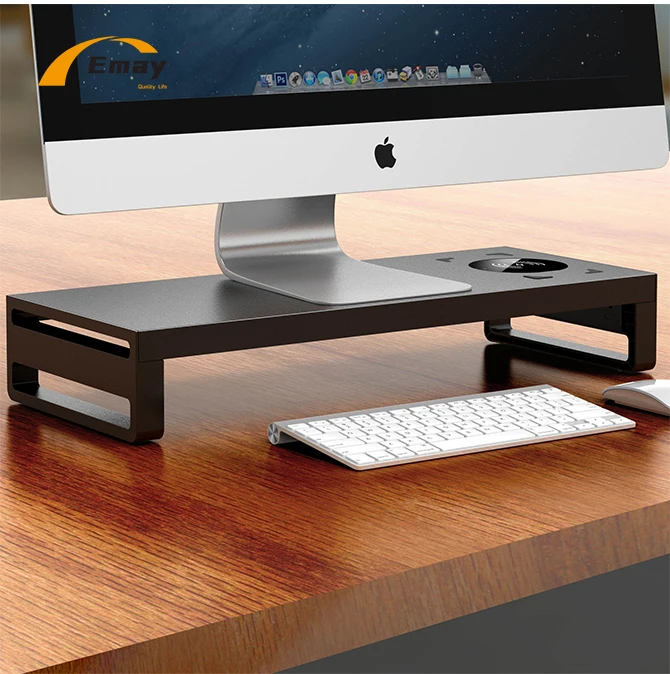 Multifunctional Aluminum Monitor Stand With USB 3.0  Hub port and Wireless Charger Computer Desk Organizer Mobile P