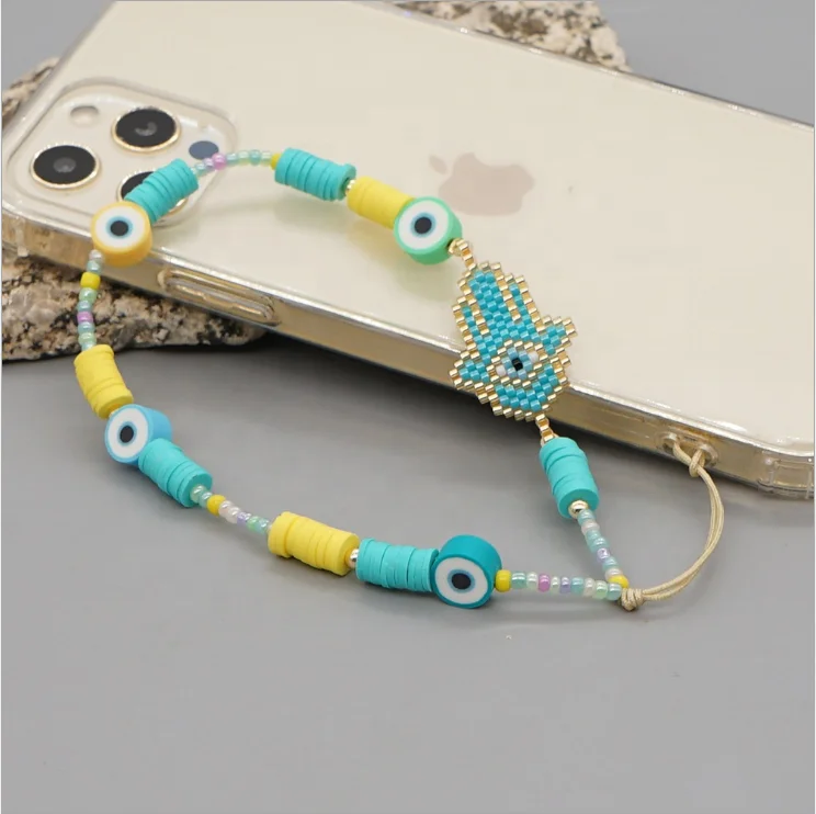 Zuowen Hot explosion color soft clay love mobile phone chain, creative resin eyeball mobile phone anti-lost lanyard