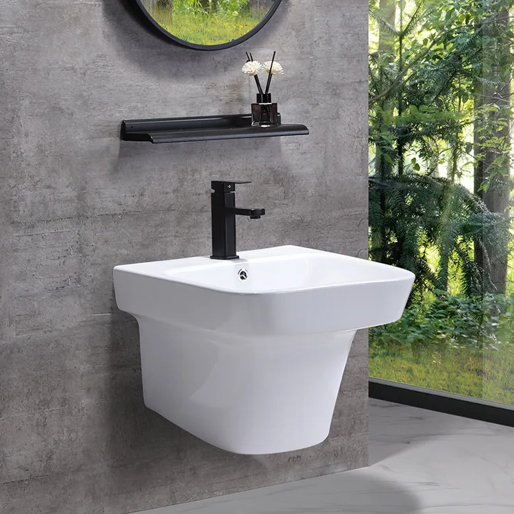 Modern Luxury Art Wall Mounted Wash Basin Bowl Sink Lavabo Ceramic Bathroom Sinks Wall Hung Basin For Laboratory