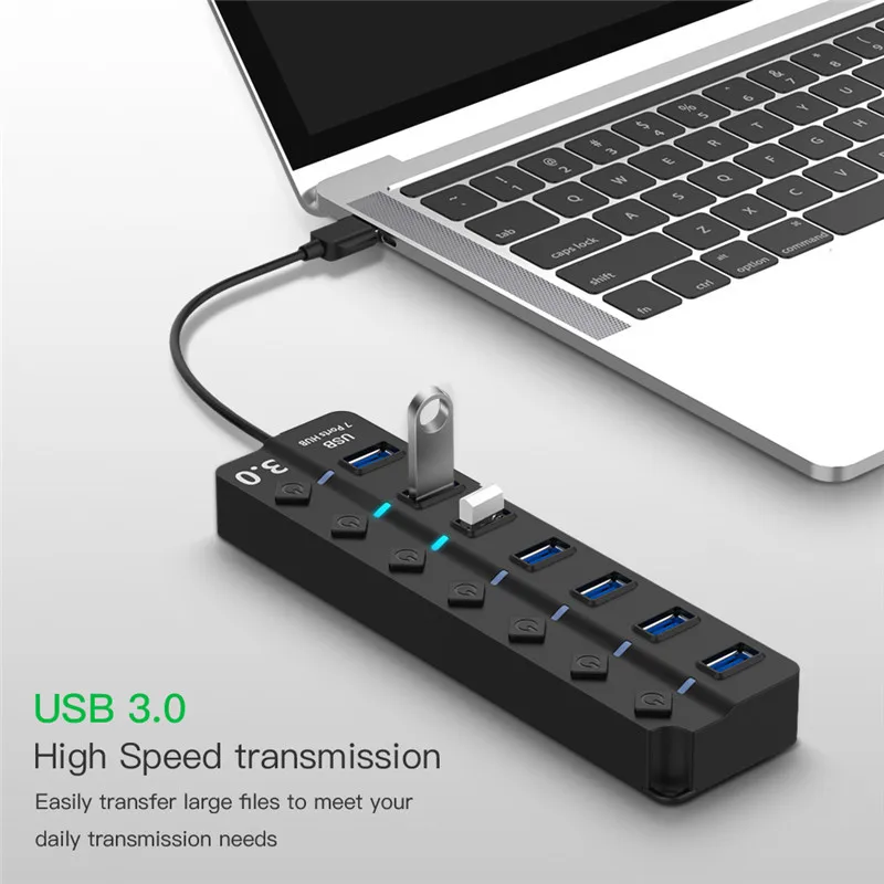 high speed Usb 3.0 Splitter Multiport Adapter 7 Ports Usb Hub With Power Adapter For Laptop Computer