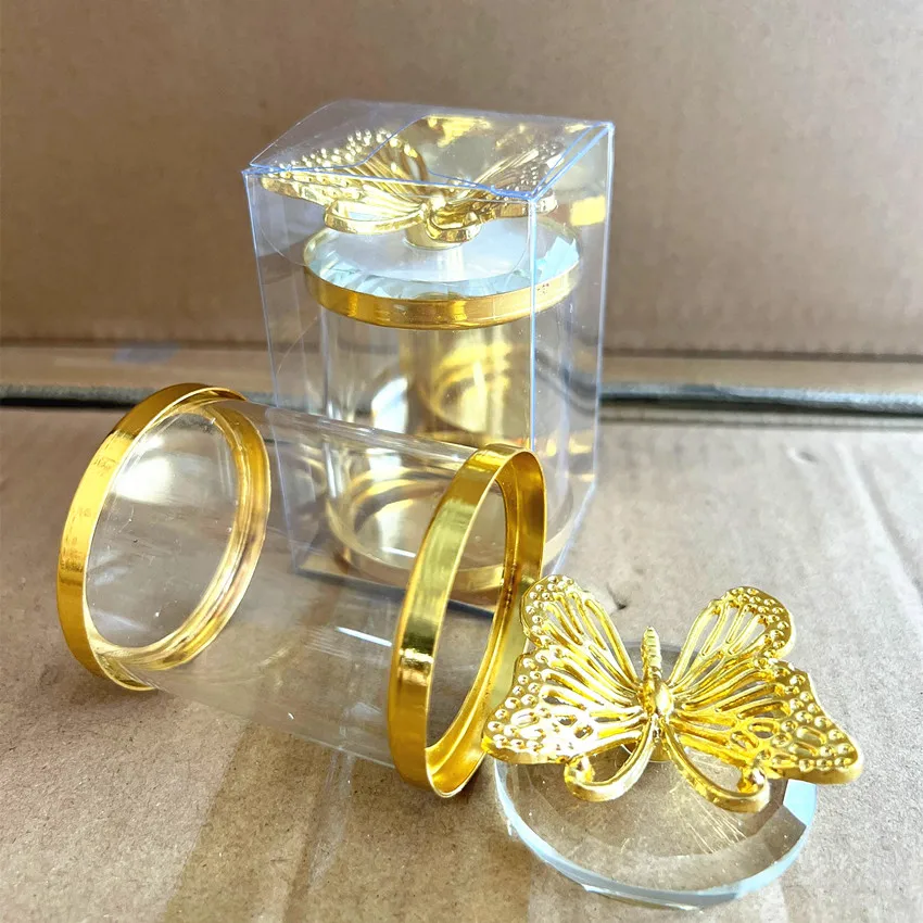 Beautiful Decorative Butterfly Lid Crystal Glass Tea Coffee Sugar Crystal Glass Food Storage Jars