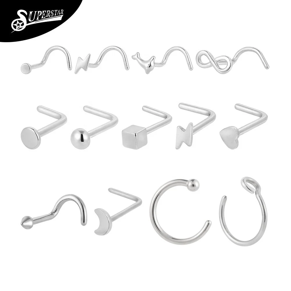 Superstar Corrosion resistant fashion 316L stainless steel nose nail pin body piercing jewelry zirconia nostril screw nose stud
