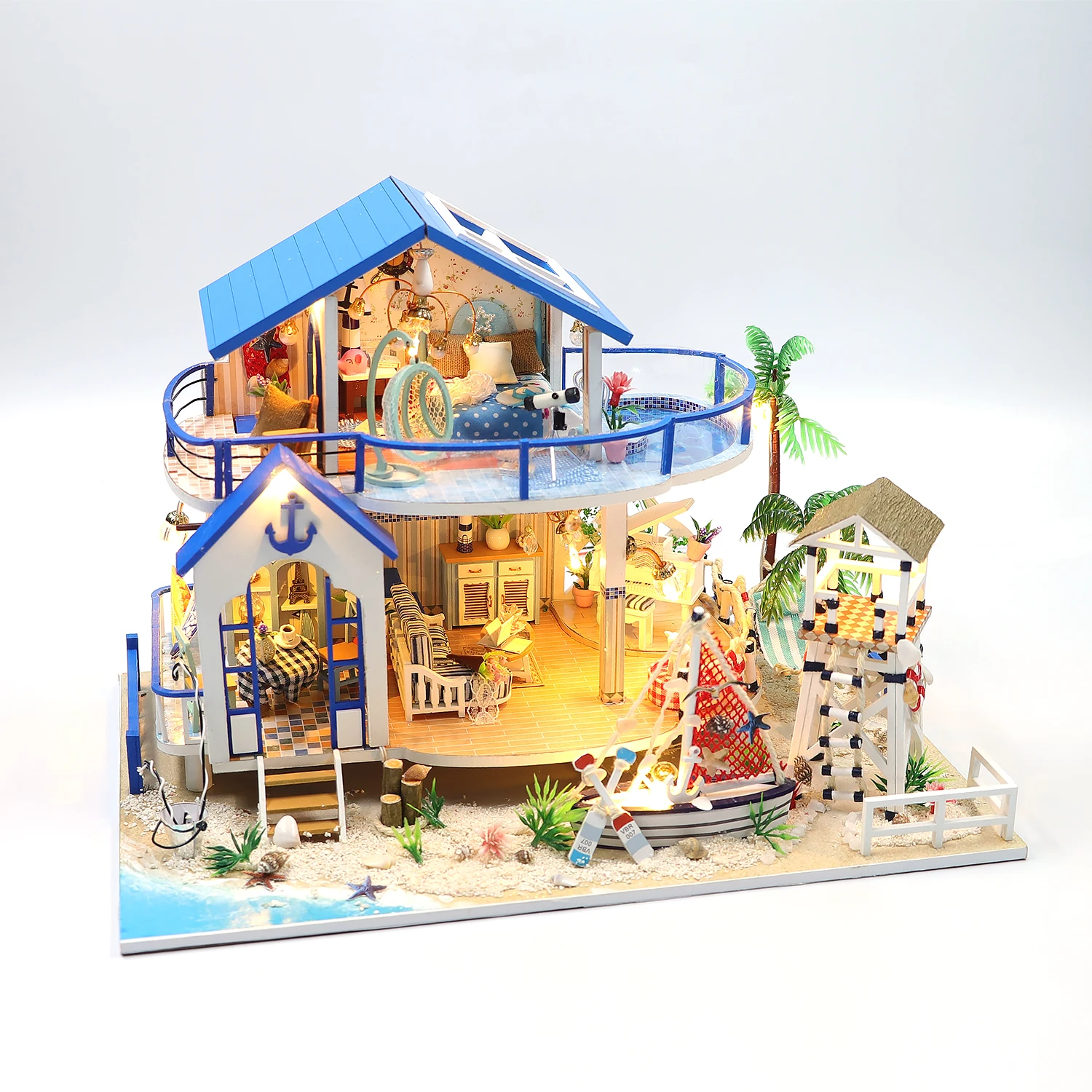 Hongda New Fashion Diy Miniature Dollhouse Wooden Doll House Diy Wooden Miniature House With Light