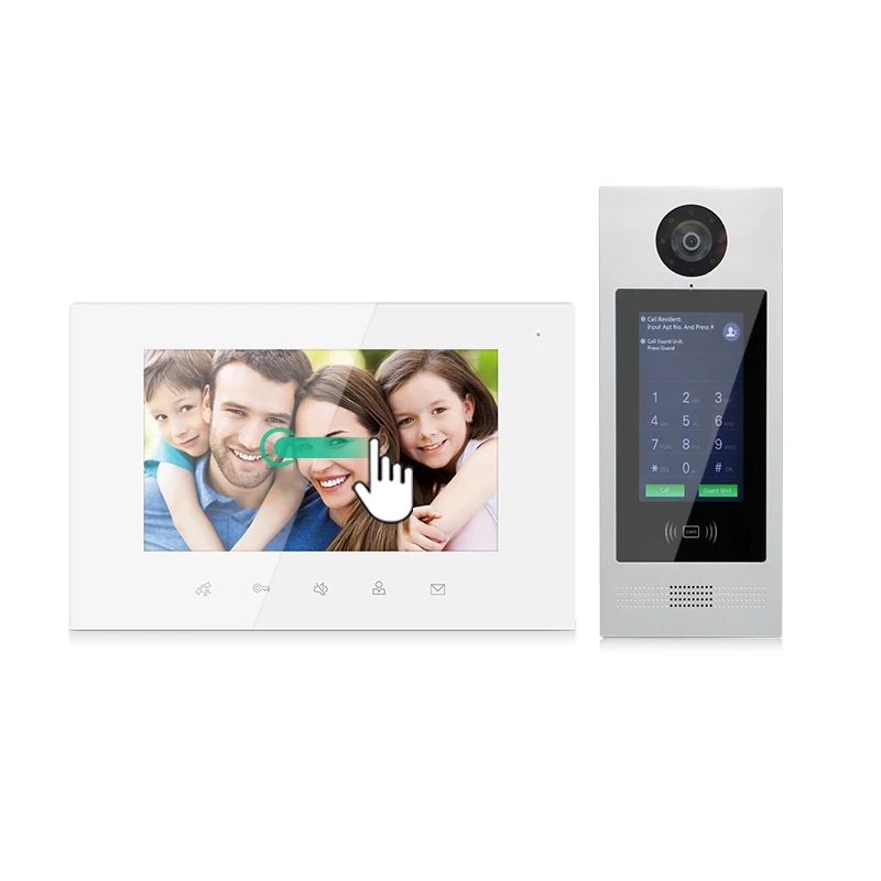 multi apartment BUS 2 wire video door intercom system IC fob touch screen video doorbell