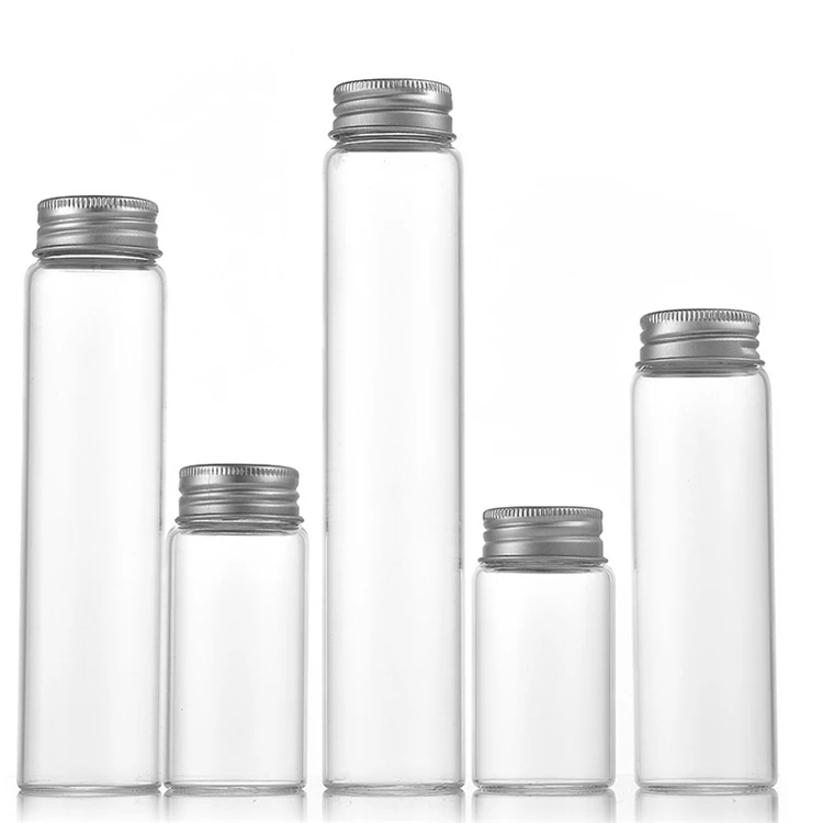 IBELONG Wholesale Clear 37mm diameter 20ml 30ml 50ml 60ml 150ml Glass Tube Bottle Glass Storage Bottle With Screw Cap