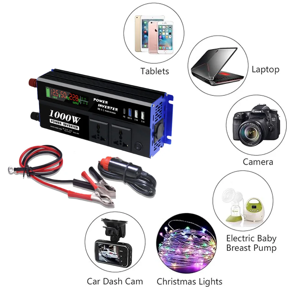 Inverter 1000W Pure Sine Wave 12v/24v DC To 110V 60Hz 220V 50Hz Low Frequency Inverter Power Converter