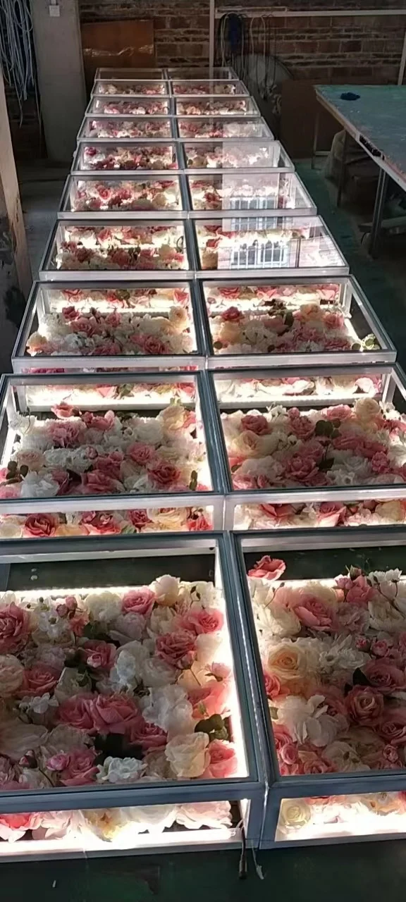 Wedding Supplies Backdrop Flower Decoration Clear Glass Stage Platform White Light Up Flower Led Dance Floor