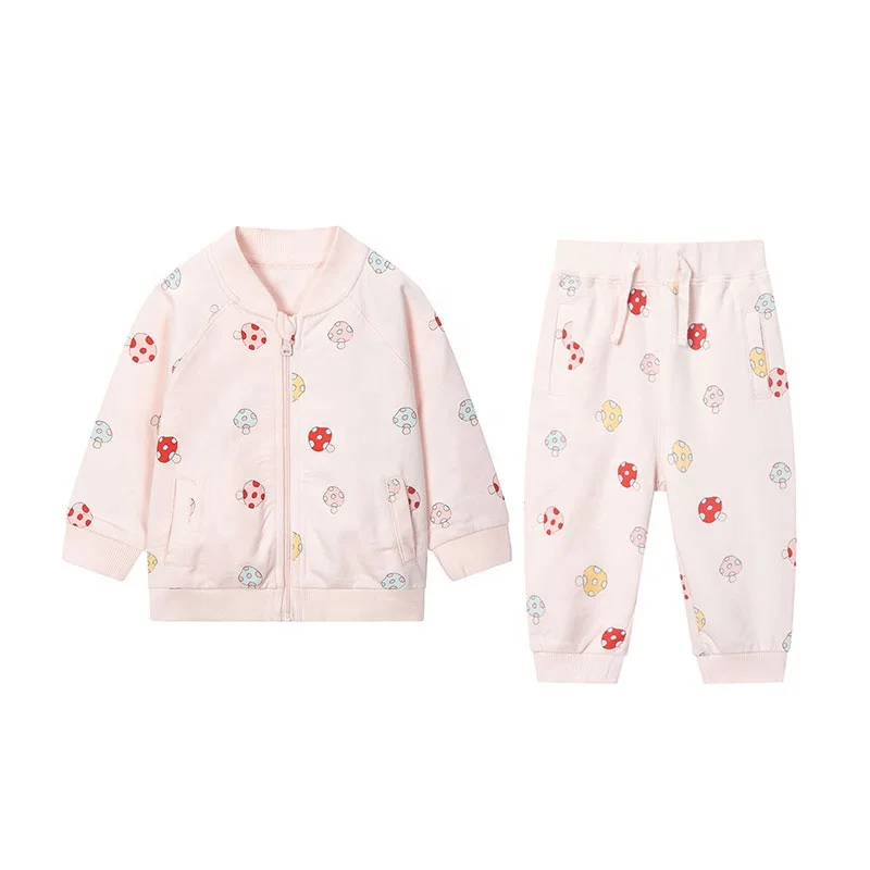 
Gabby Loop Girl clothes sets light pink allover soft mushroom prints girl jogging suits children set 