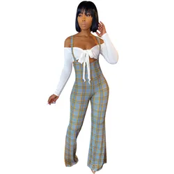 Women Strapless Plaid Overalls 2 Piece Set Women Outfits Wholesale Jumpsuits Women Plus Size Two Piece Set