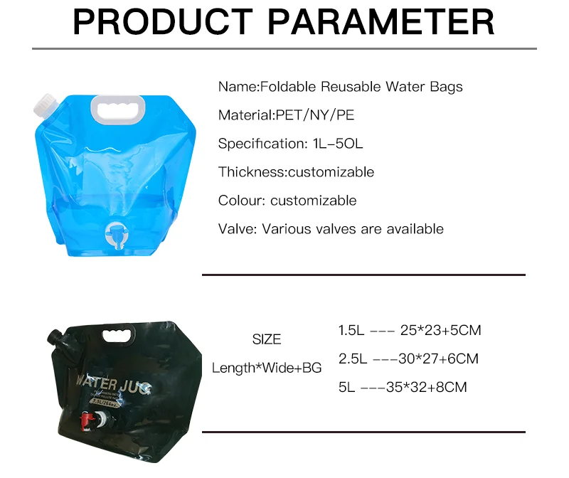 Plastic Foldable Outdoor Water Bag Outdoor Camping 5L Bpa Free Foldable Alkaline Water Bags For Drinking