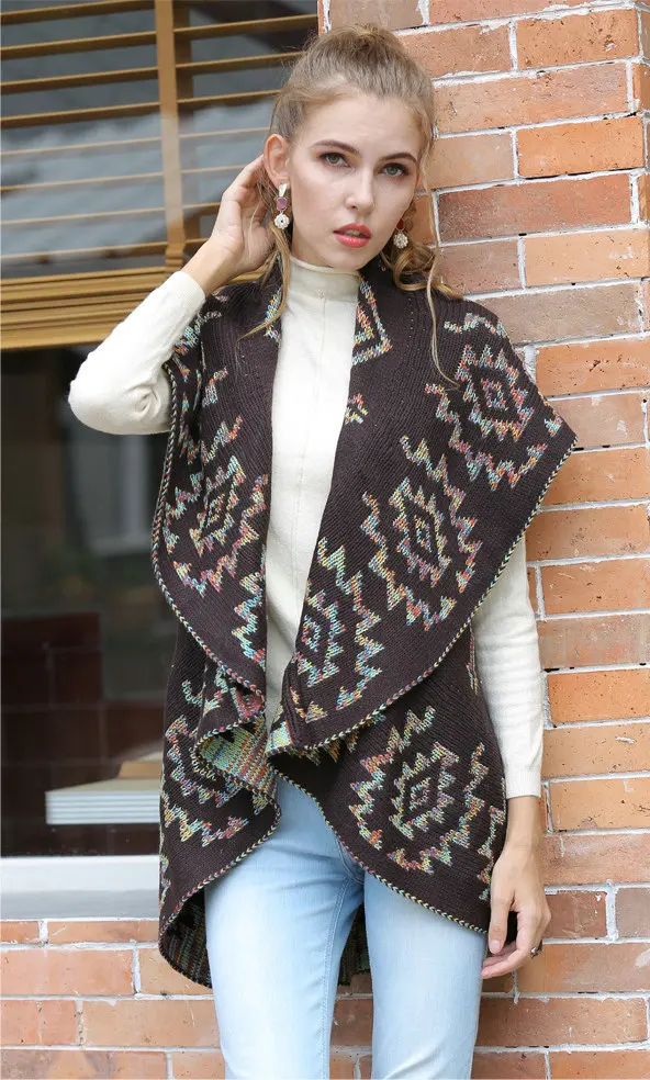 2022 Casual Sleeveless Coat Patterned Long Knit Womens Sweater Cardigan