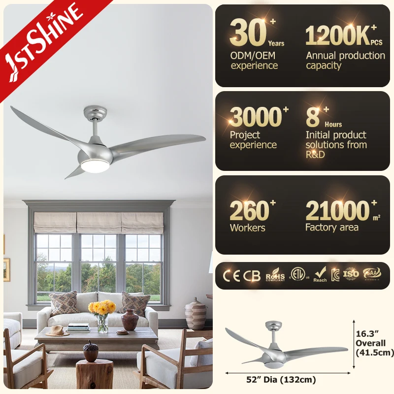 1stshine plastic ceiling fan with led light propeller smart 52 led ceiling fan with dc motor