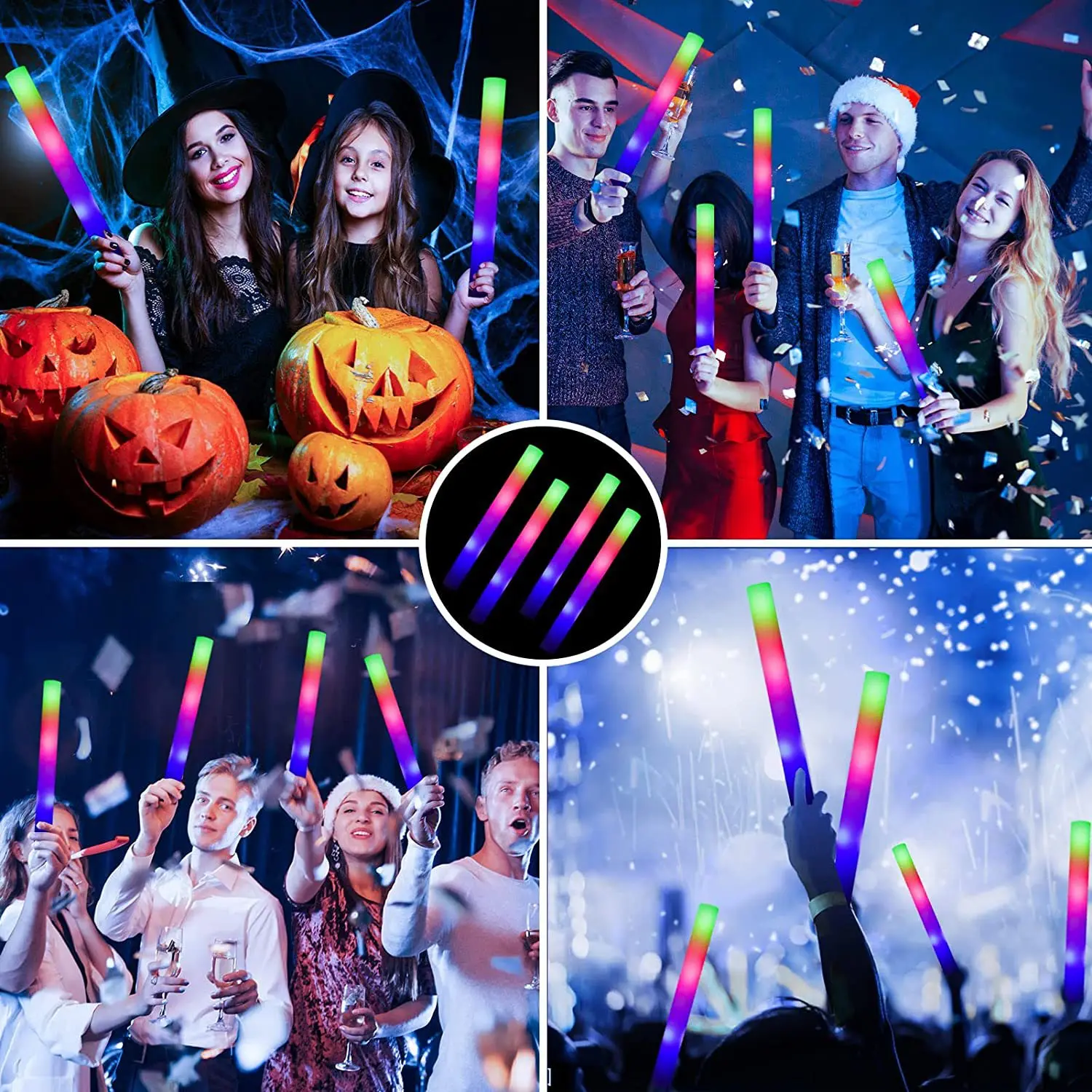 Colorful LED Glow Sticks Portable Foam Glow Light Stick Music Bar Party Glow Atmosphere Prop Halloween Christmas Decor