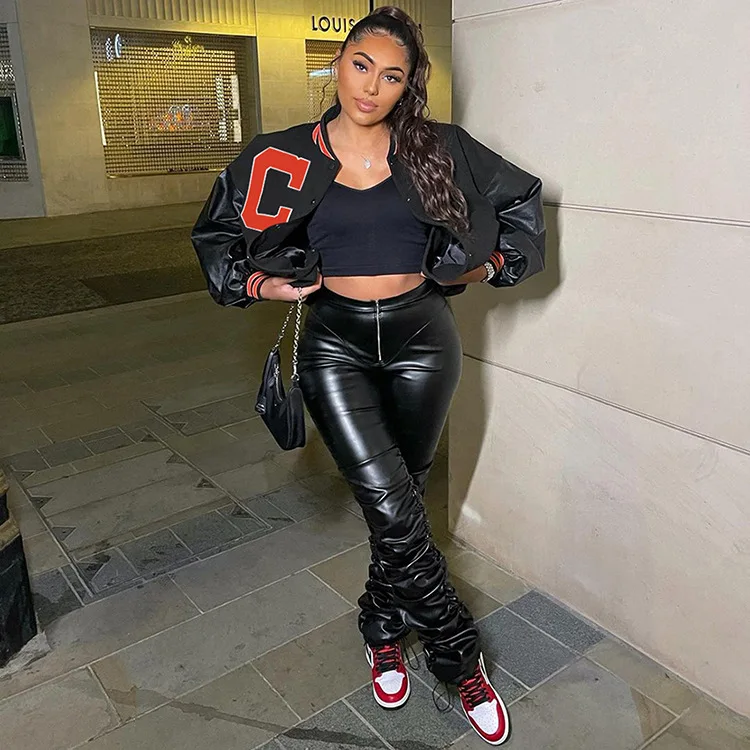 Модная женская Свободная куртка с длинным рукавом и карманами, Женская бейсбольная куртка с принтом логотипа