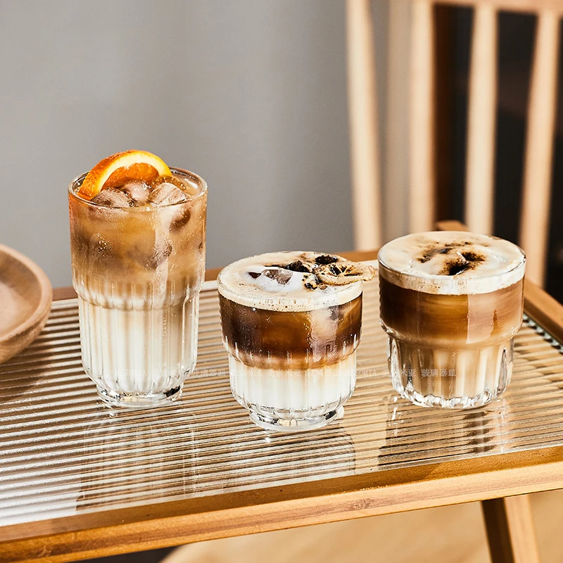 230ml 370ml 430ml Latte Glass Coffee Cup U-shaped Patterned Coffee Cup Bar Glass