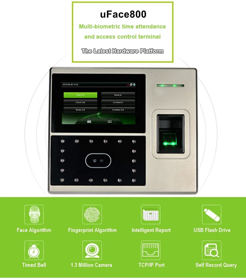 Uface800 Face Biometric Access Control System Facial Fingerprint Time Attendance Clock Machine Staff Employee Enhanced Security