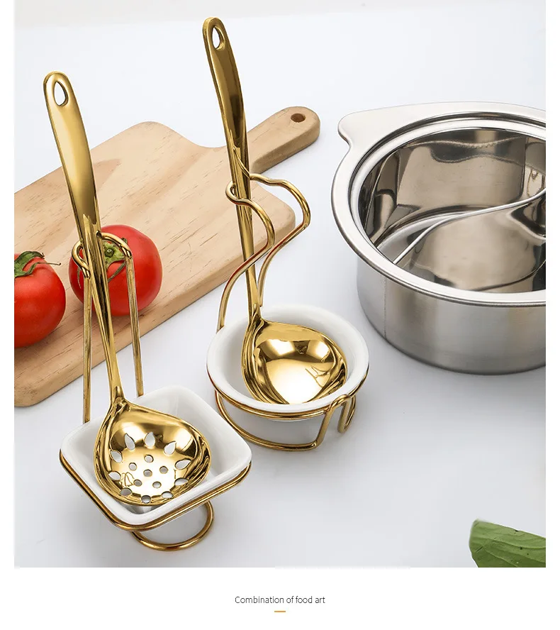 Kitchen Gadgets Accessory Metal Cooking Spoon Holder Rest Serving Spoon Keeper Double Standing Spoon Rest