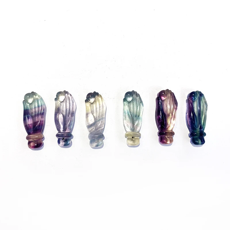Natural Healing Crystal Carved Hand Shape fluorite Pendant Iridescent fluorite Charm For Necklace Jewelry Making