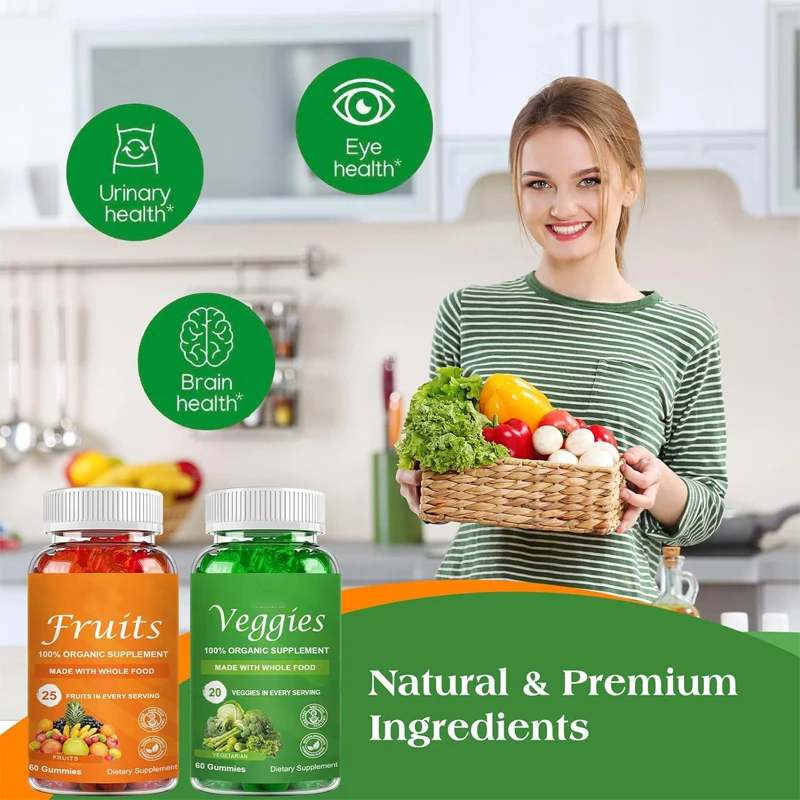 OEM/ODM private label fruits and veggies gummies Natural Fruits and Vegetables Supplement Immunity Antioxidant  Energy support