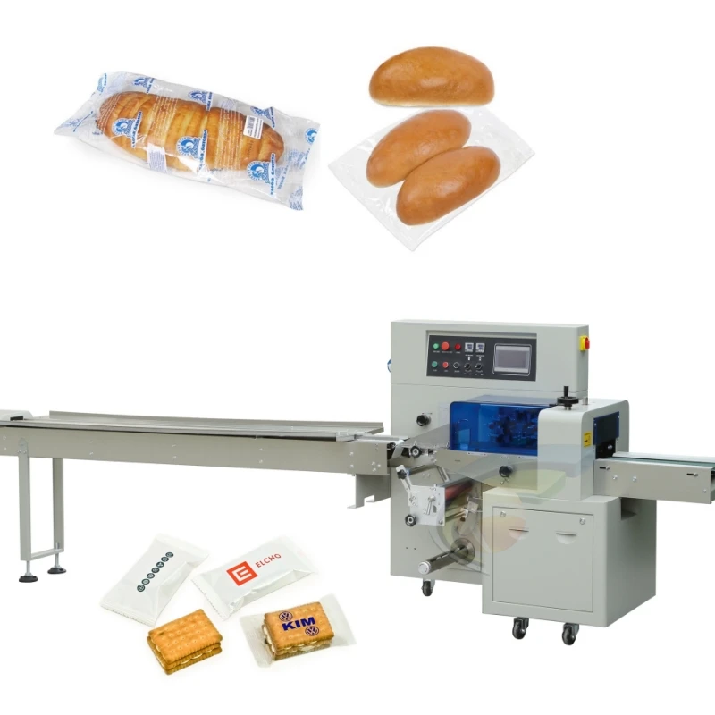 Shanghai Factory Automatic Electric Wire Film Flow Wrapping Bread Biscuits Packaging Machine