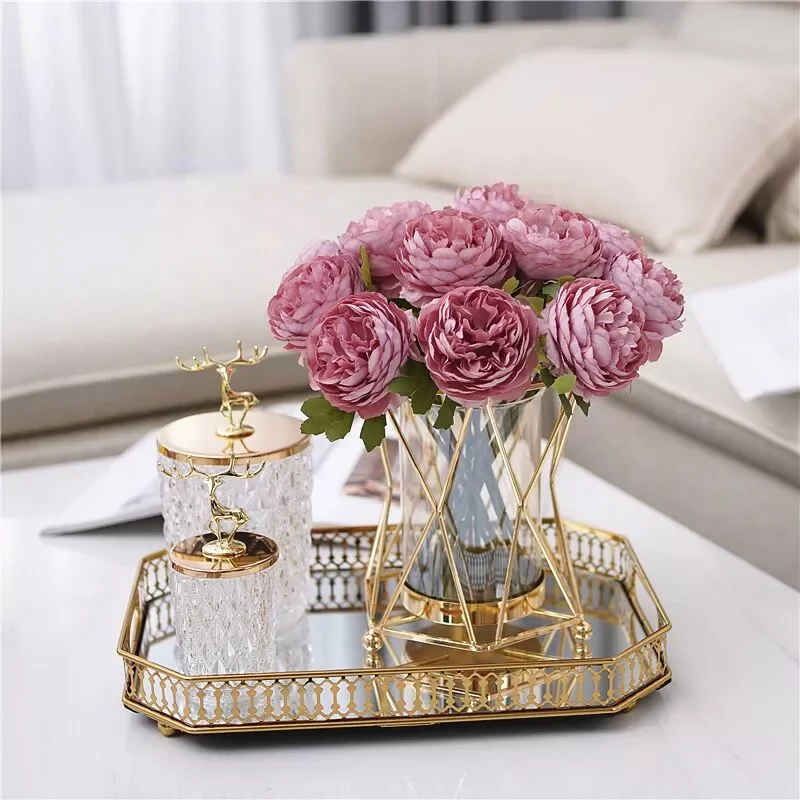 Light Luxury Living Room Metal vase with glass Dining Table Wedding metal nordic flower vase