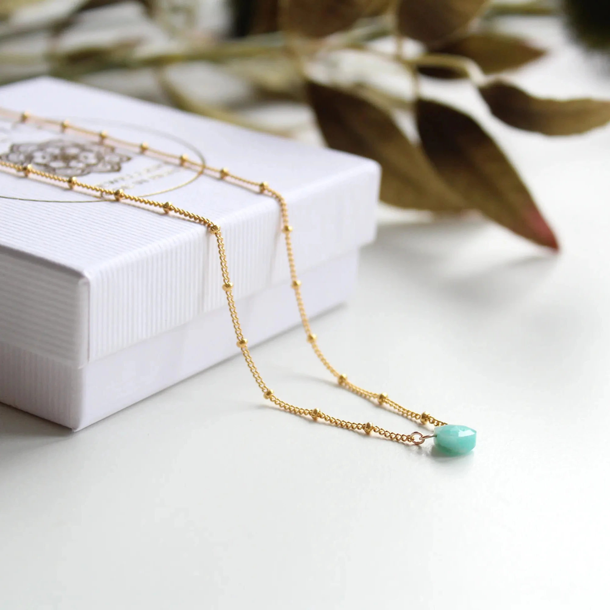 Custom Gemstone Turquoise Birthstone Necklace Personalized 14 K gold filled satellite chain Necklace Jewelry Gift