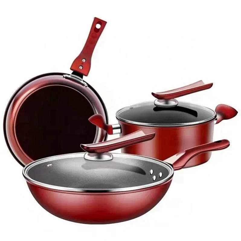  Dropshipping 3 Sets Non-stick Wok Pan Frying Soup Induction Cooker Gas