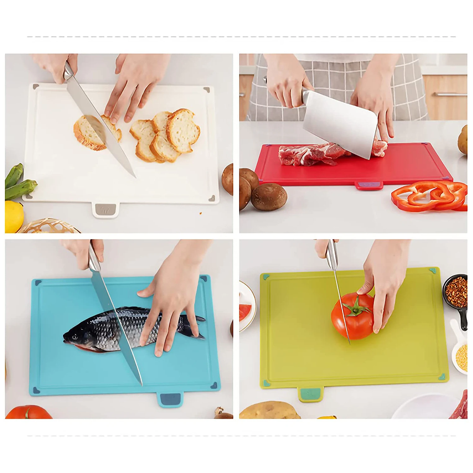 Kitchen Cutting Board Set with Index Color Coded Food Icon Plastic Cutting Board Eco Friendly Chopping Board Kitchen Accessories