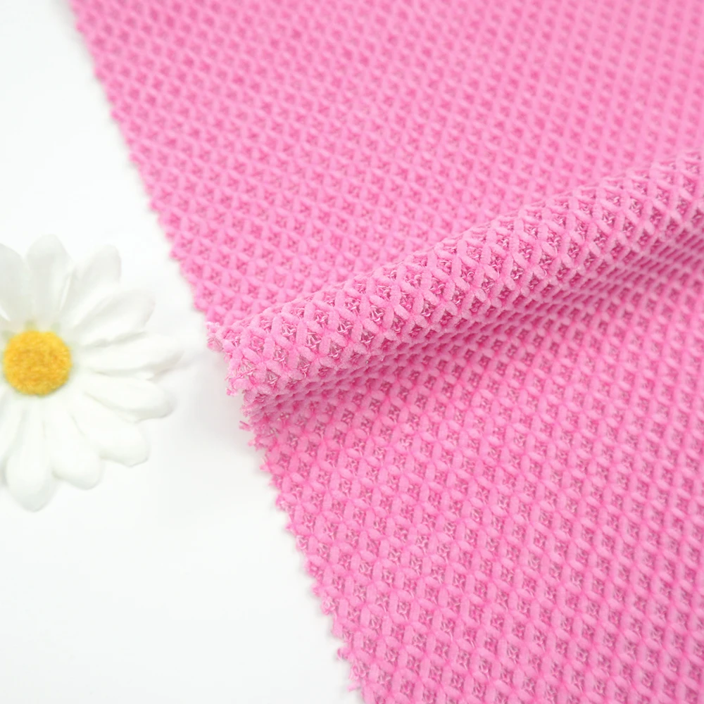 Fabric Factory Price design Multicolor pink Wholesale polyester solid knitted chenille fabric for apparel garments