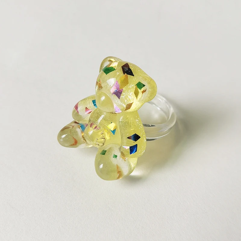 New arrival fashion custom acrylic resin bear ring jewelry colorful big gummy for