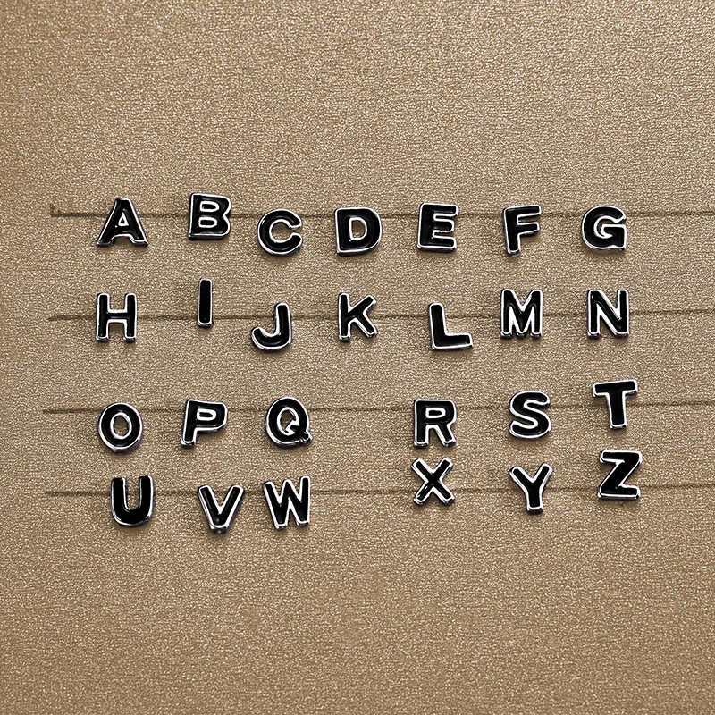 Fashion Jewelry S925 Sterling Silver 26 Initial Alphabet Black Drop glue Stud Earring Simple New Trend Cultivation Holes Earring