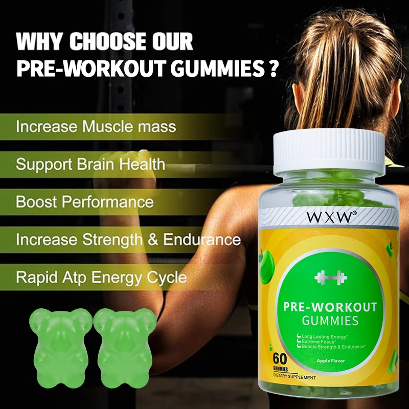WXW Pre-Workout Gummies Energy Supplements Workout Gummies with Enhanced Long Lasting Energy In Stock