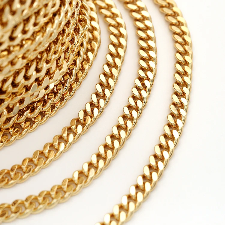 
Wholesale Hip Hop 14K Gold Cuban Link Chain Necklace Making Accessories Gold Plated Cuban Link Chain Roll 
