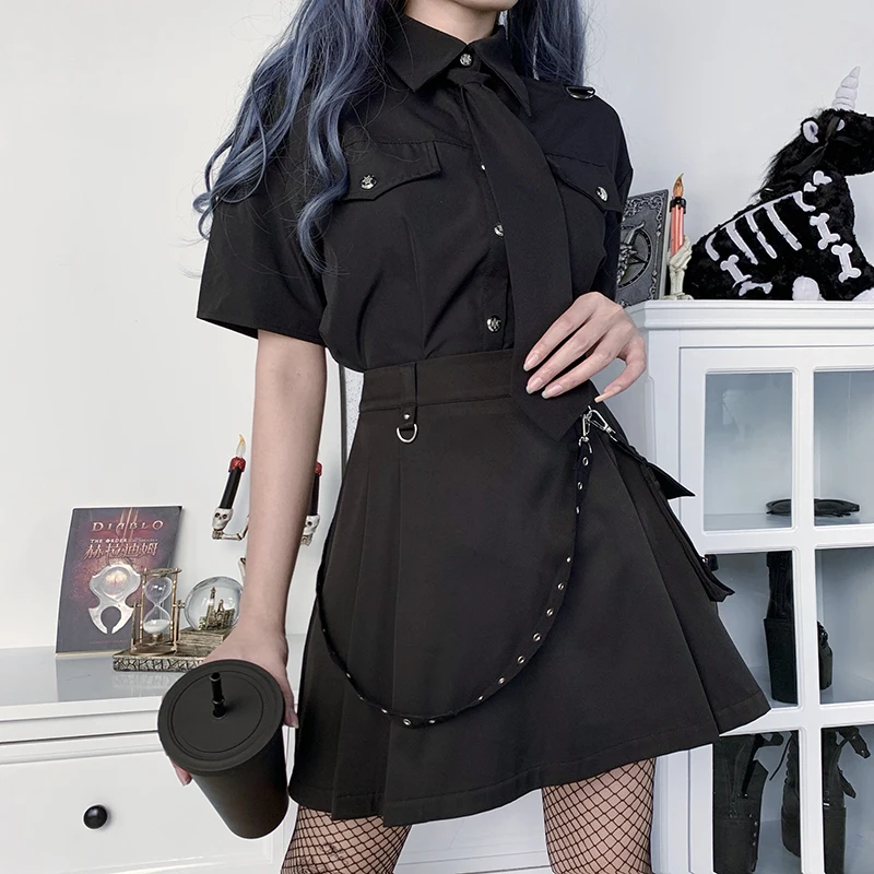 2022 Hot Summer Black Womens Girls Mini Sexy Goth Skirt Ladies Pleated High Waist Gothic Punk Skirts