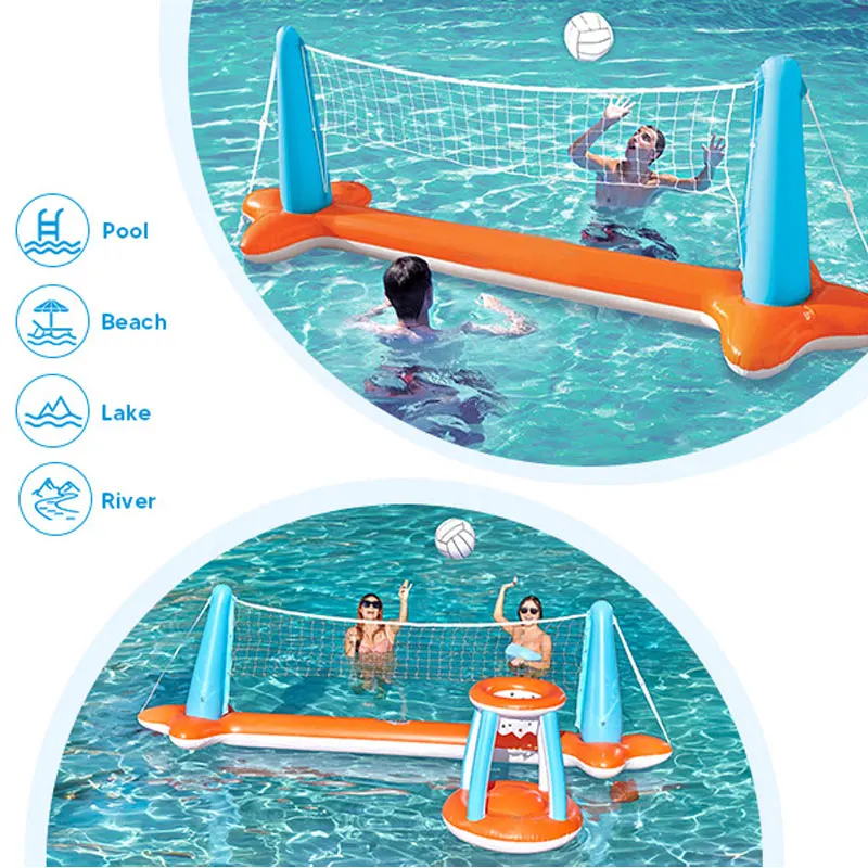 COMCO Inflatable Volleyball Pool Float Set Volleyball Net & Basketball Hoops, Floating Swimming Game Toy for Kids and Adults