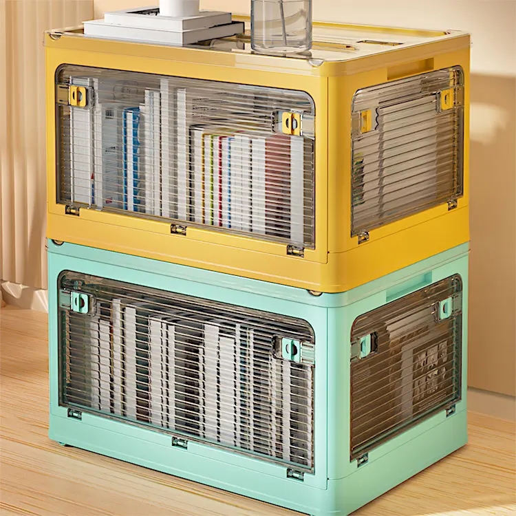 Durable Collapsible Box Plastic Stackable Foldable Storage Box With Lid Folding Storage Bins