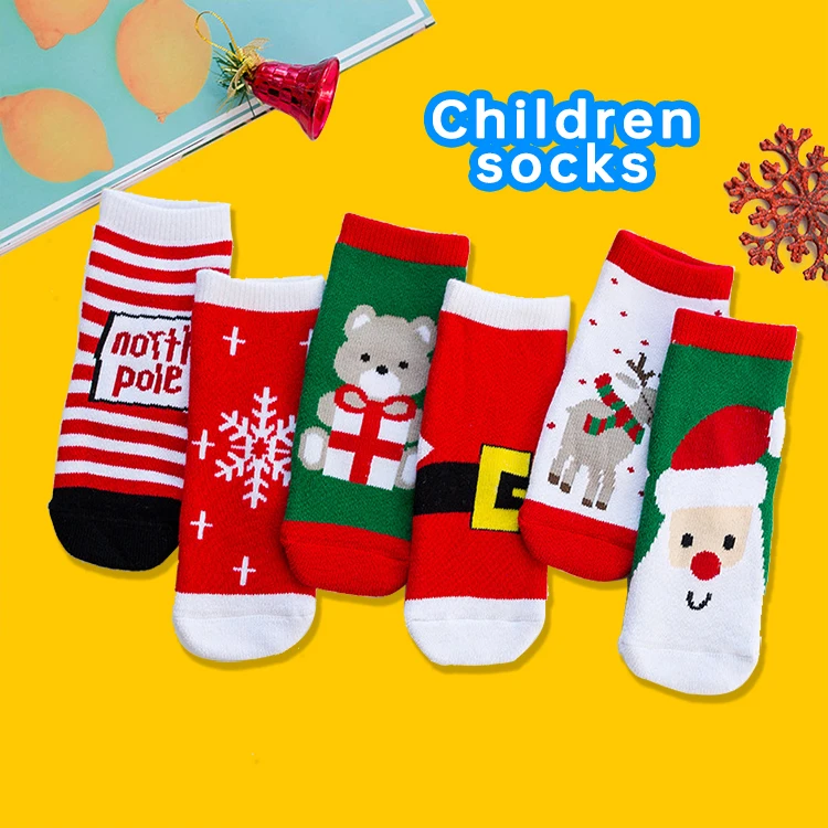 Knitted Sublimation Kids Children Xmas Felt Winter Red Pet Plus Velvet Thickened Novelty Cartoon Cute Size Baby Christmas Socks