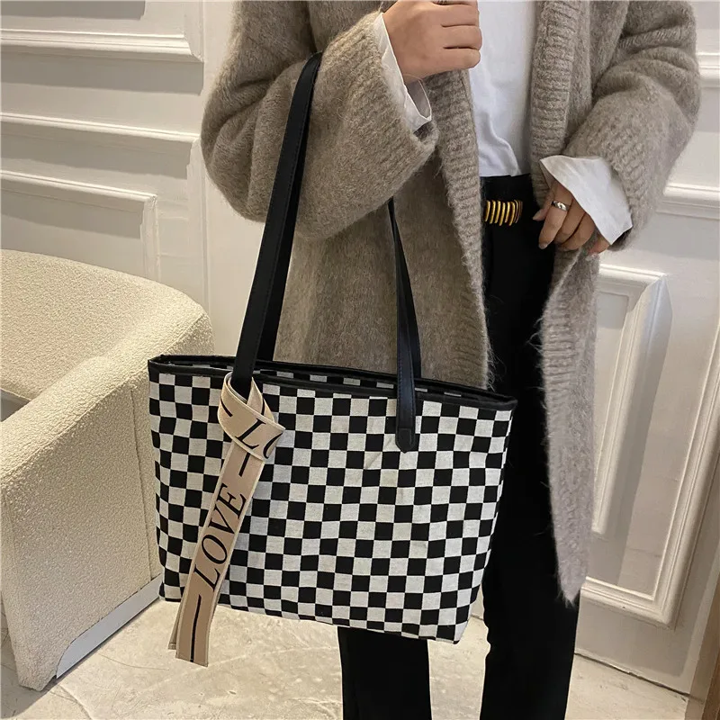 Minimum 1 Pcs Checkered Houndstooth Leopard Large Size Ladies Tote Crossbody Bag