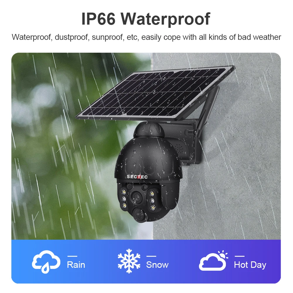 SECTEC HD 4MP 4G solar camera meal case outdoor ip66 ptz security camera pir human detection cctv alarm system