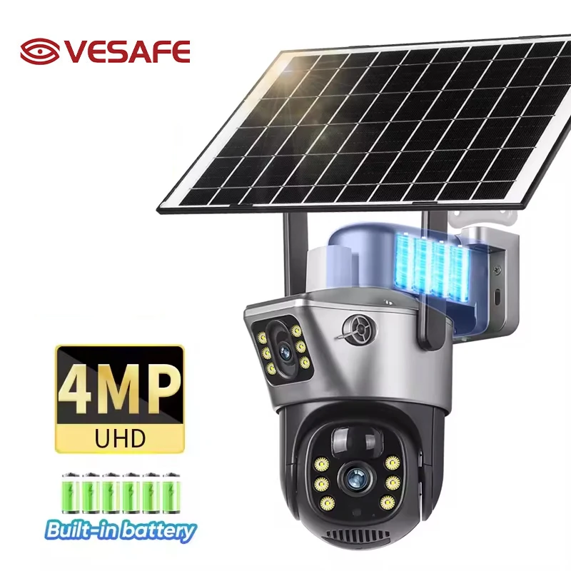 VESAFE Dual Lens CCTV AI Camera 4G V380 Pro Solar Outdoor Camera Dual-Screen Auto Track PTZ Security Camera