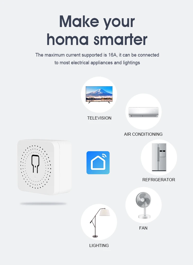 Tuya 16A Wifi Switch Mini Smart Breaker Electric for home appliances, Remote Control Works with Alexa Google DIY Home via Phone