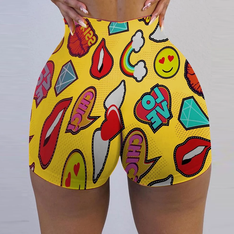 Ladies Tight Shorts Pattern Printed Shorts Hot Shorts Hot Sale Sexy Elastic Waist High Sexy & Club Breathable Quick Dry Regular