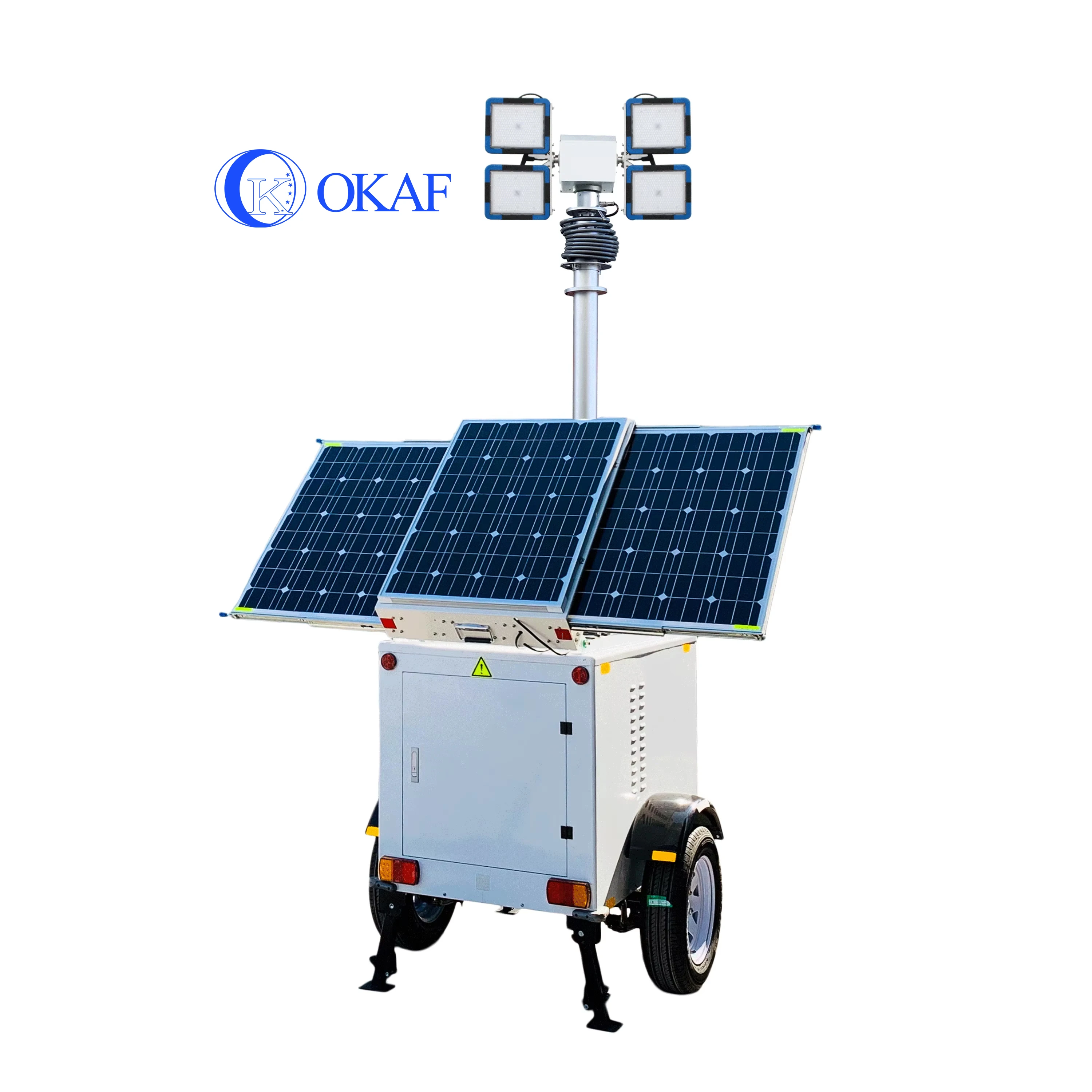 OKAF mobile lighting solar tower which 6m height mast with solar energy battery panel