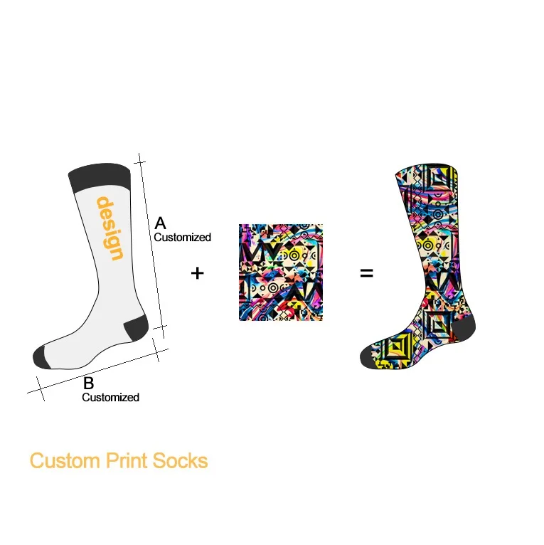 Pattern Custom Fashion Terry Crew 3D 360 Printing Compression Custom Logo, Gym Colorful School Socks