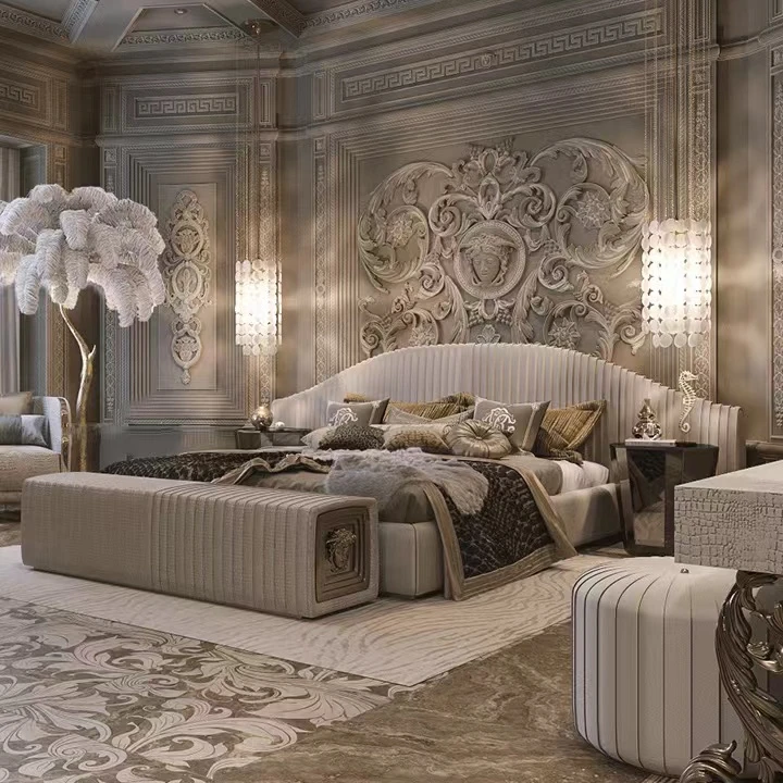  Luxury Modern Leather Upholstered Double Bed Frame Home Furniture 1 Piece Bedroom Set Customized Wooden Beds King Size Wood