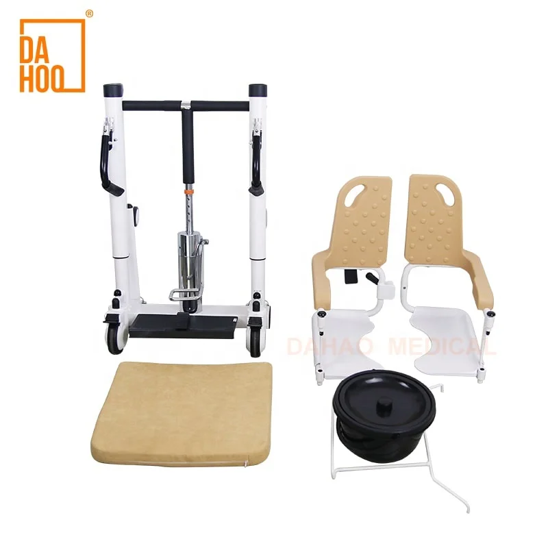 4 In 1 Mobile Shower Disabled Patient Paralytic Hydraulic Lift Transfer Chair Toilet Bath Wheelchair with Commode