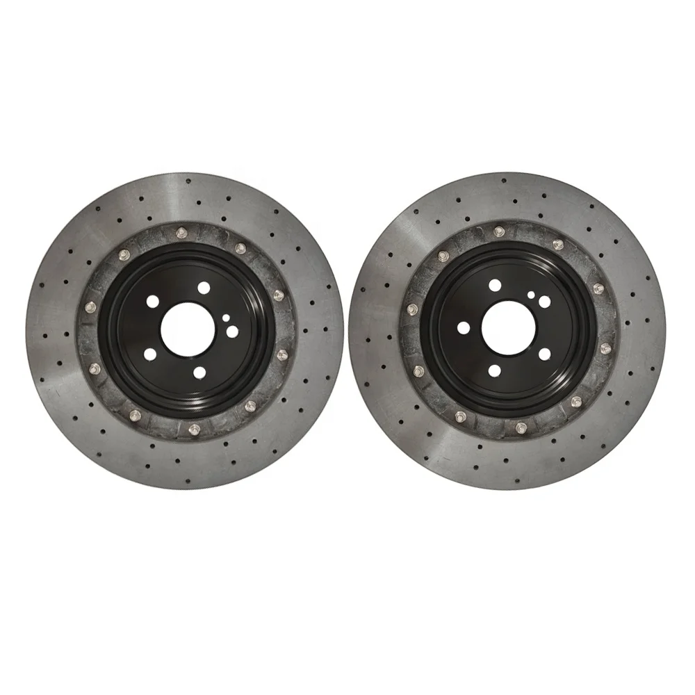 Automatic Upgrade 2-Pieces New Carbon Ceramic Drilled Front Break Disc Brake Rotor for Mercedes Benz C63 AMG 2314211812 390mm