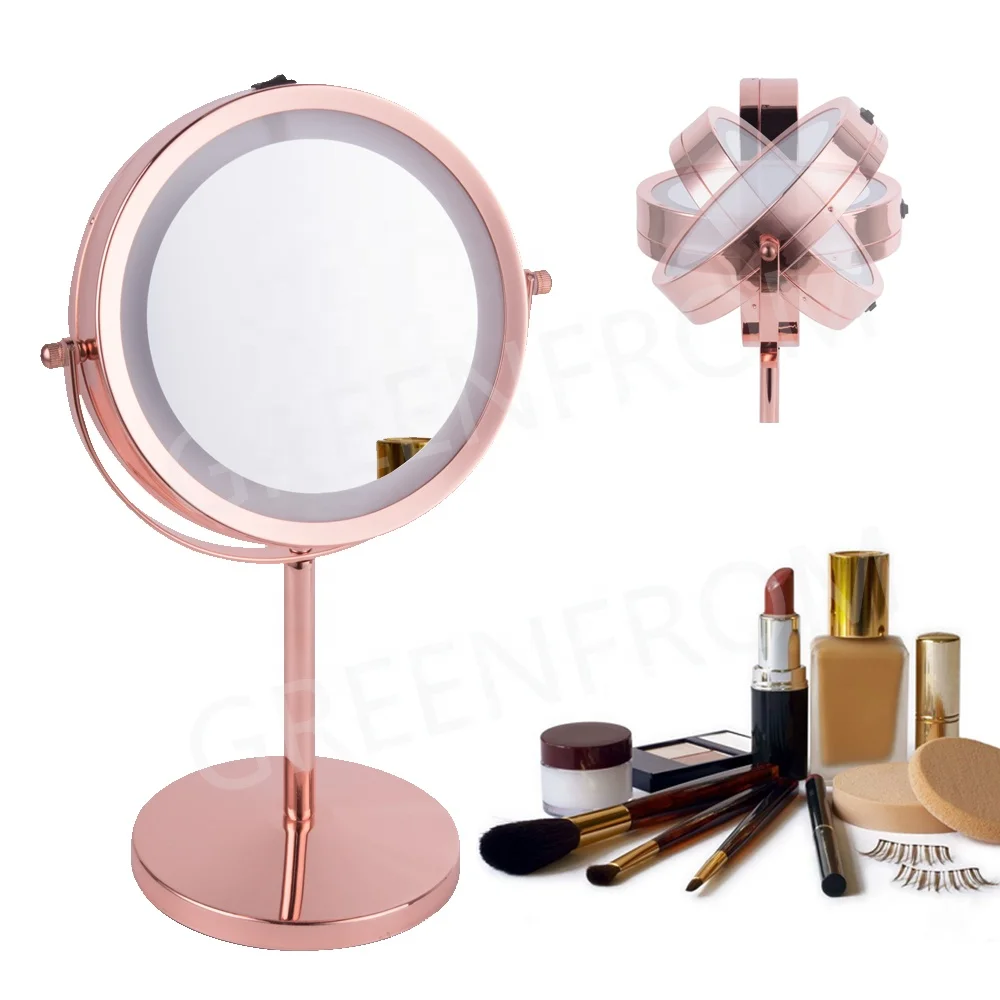 Зеркало для макияжа с 10-кратным увеличением, двустороннее, с поворотом на 360 градусов, с аккумулятором