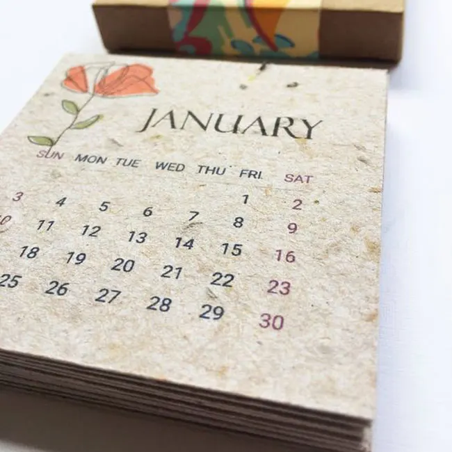 
Eco-paper Handmade Calendar 2021 Recycled Plantable Seeded Paper 