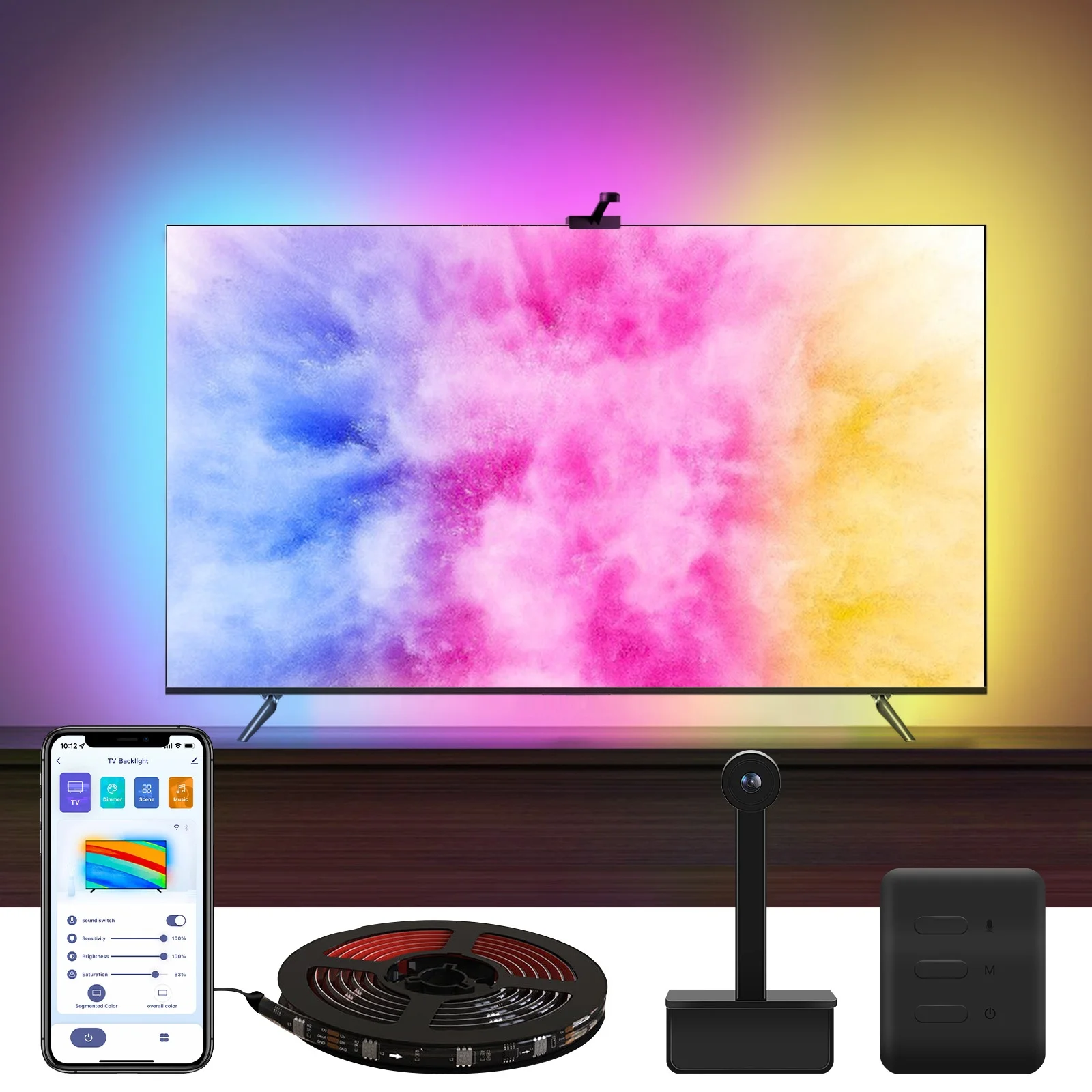 RGBIC Smart Ambient Light Sync with TV Immersion Led Strip   Wi-Fi Alexa For Google Voice Control with camera